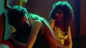 Francesca Neri blindfolded brother-sister incest threesome sex scene riding her brother with breasts exposed from Las Edades de Lulu 1990 Spanish film, explicit taboo erotic moment - img #12