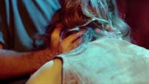 Francesca Neri blindfolded brother-sister incest threesome sex scene riding her brother with breasts exposed from Las Edades de Lulu 1990 Spanish film, explicit taboo erotic moment - img #13