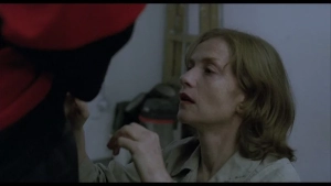 sabelle Huppert oral sex tense intimate moment in The Piano Teacher (2001).