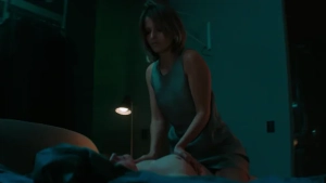 Lyubov Aksyonova in an intimate sex scene from Zhit zhizn S02 (2024), cinematic moody lighting.